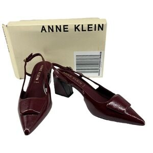 Anne Klein Renetta Bordeaux Slingback Block Heel Pointed Toe Pumps 8.5M NIB